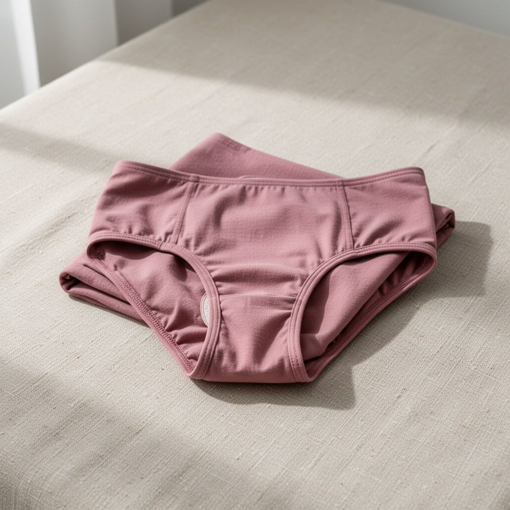 Period underwear folded on linen